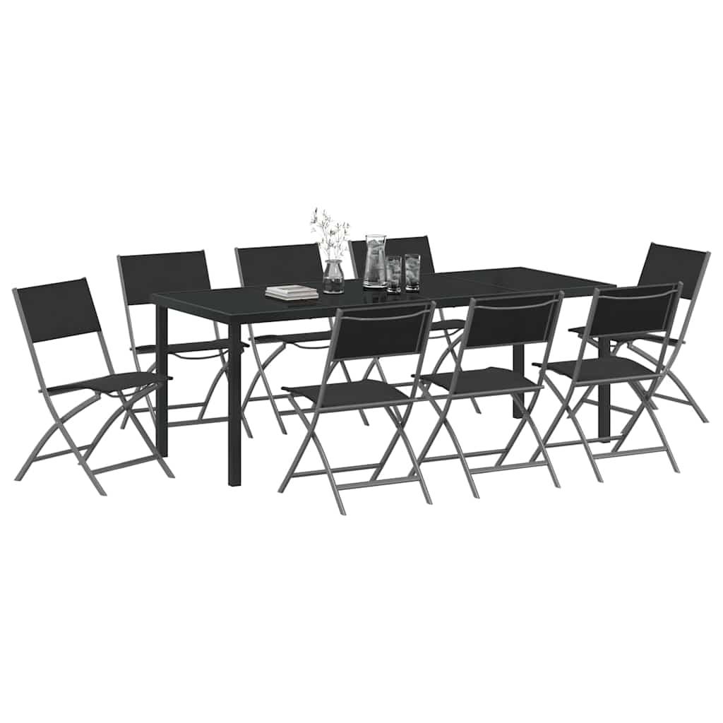 Tuin eettafelset 9 pcs Zwart Gepoedercoat staal – afbeelding 3