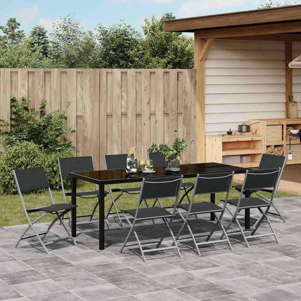 Tuin eettafelset 9 pcs Zwart Gepoedercoat staal – afbeelding 4