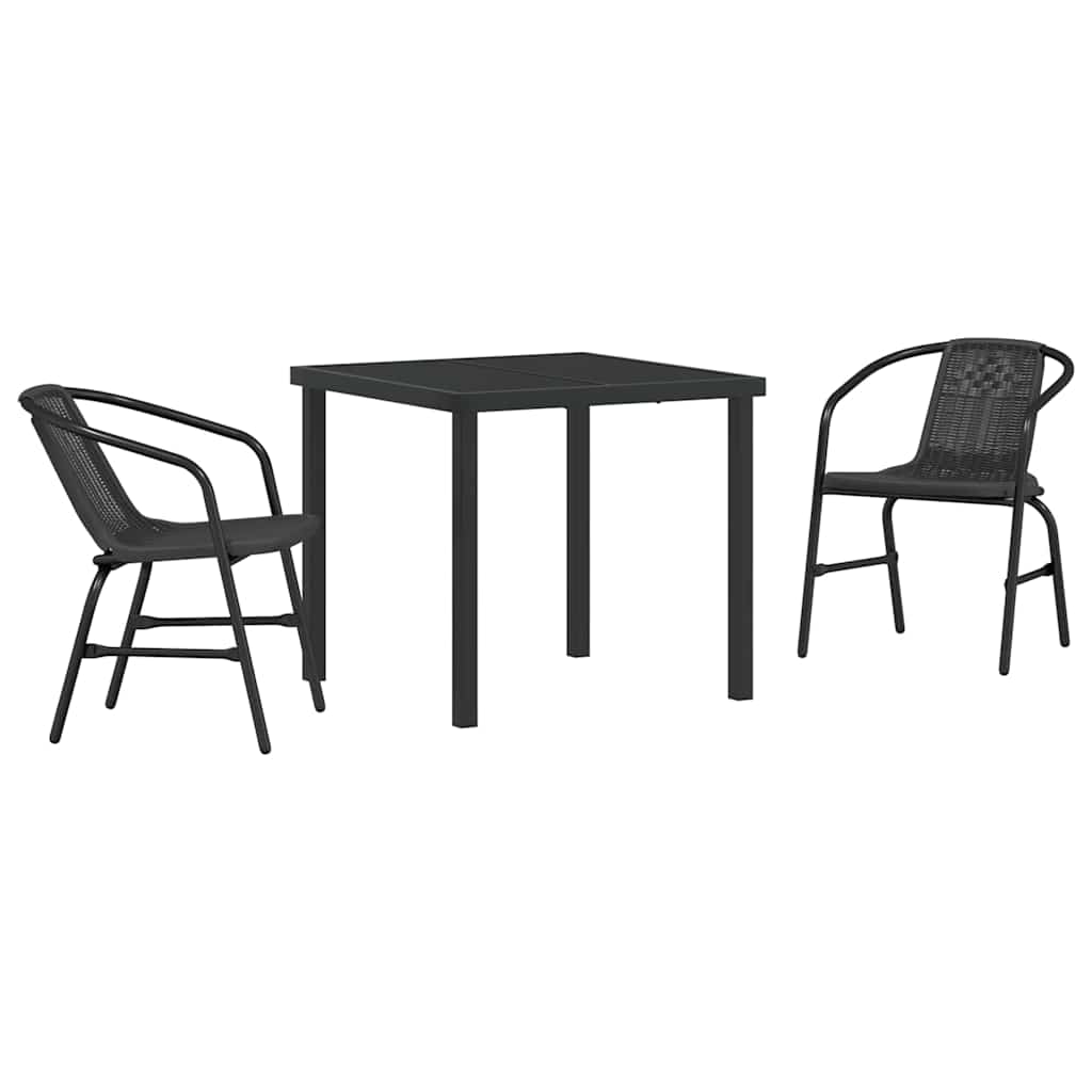 Tuin eettafelset 3 pcs Zwart Gepoedercoat staal – afbeelding 2