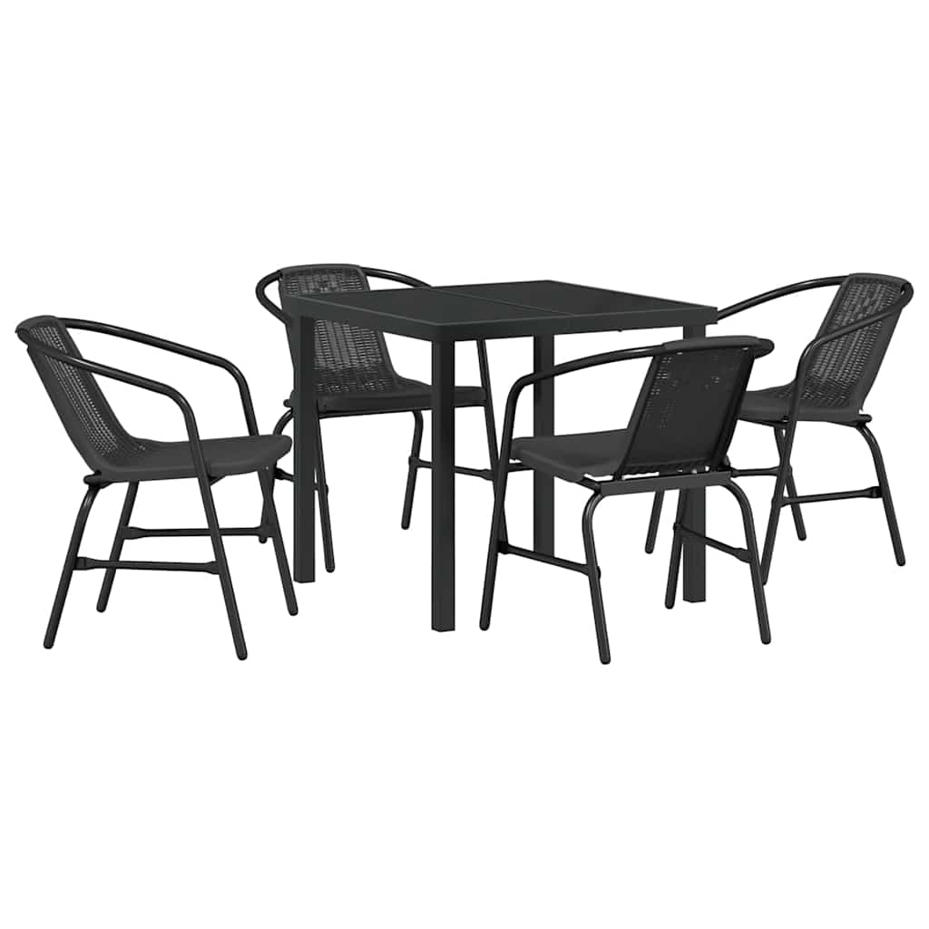 Tuin eettafelset 5 pcs Zwart Gepoedercoat staal – afbeelding 2