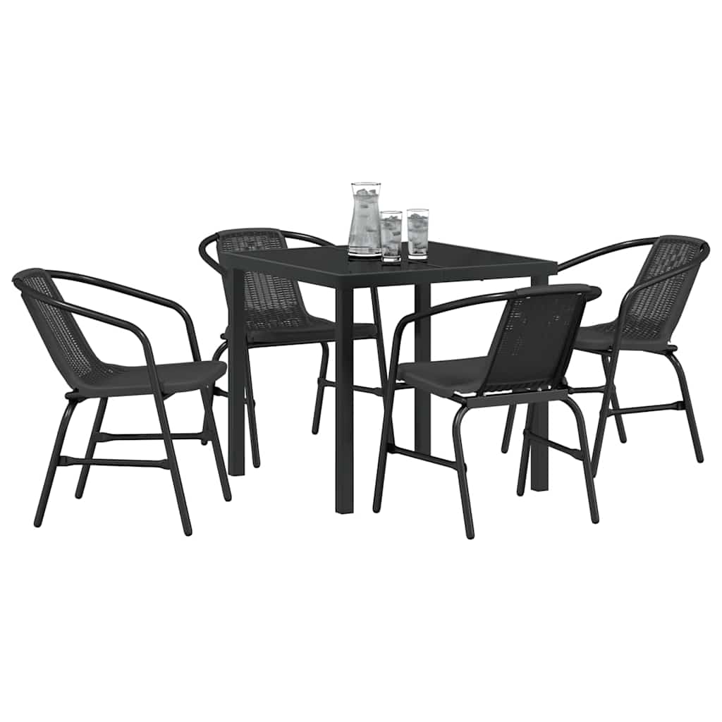 Tuin eettafelset 5 pcs Zwart Gepoedercoat staal – afbeelding 3