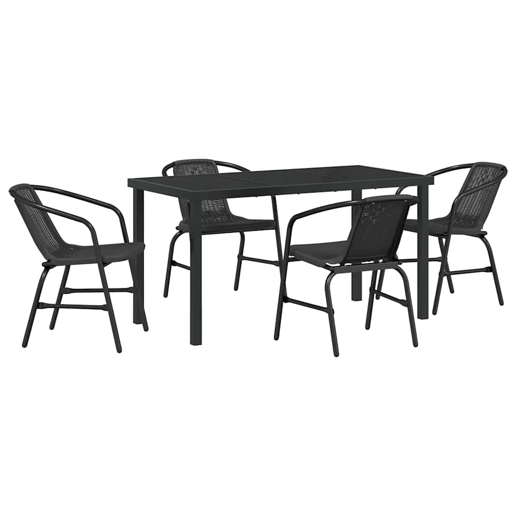 Tuin eettafelset 5 pcs Zwart Gepoedercoat staal – afbeelding 2