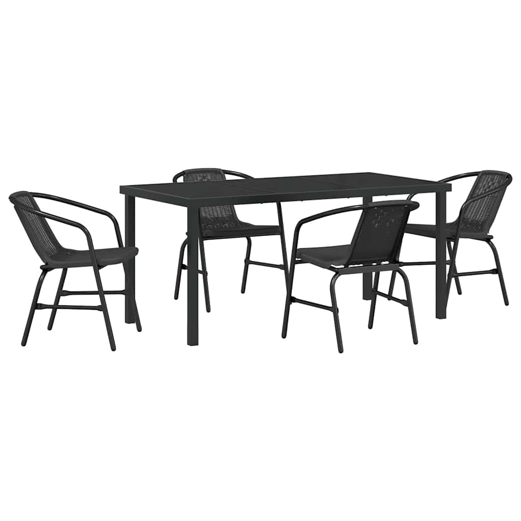 Tuin eettafelset 5 pcs Zwart Gepoedercoat staal – afbeelding 2