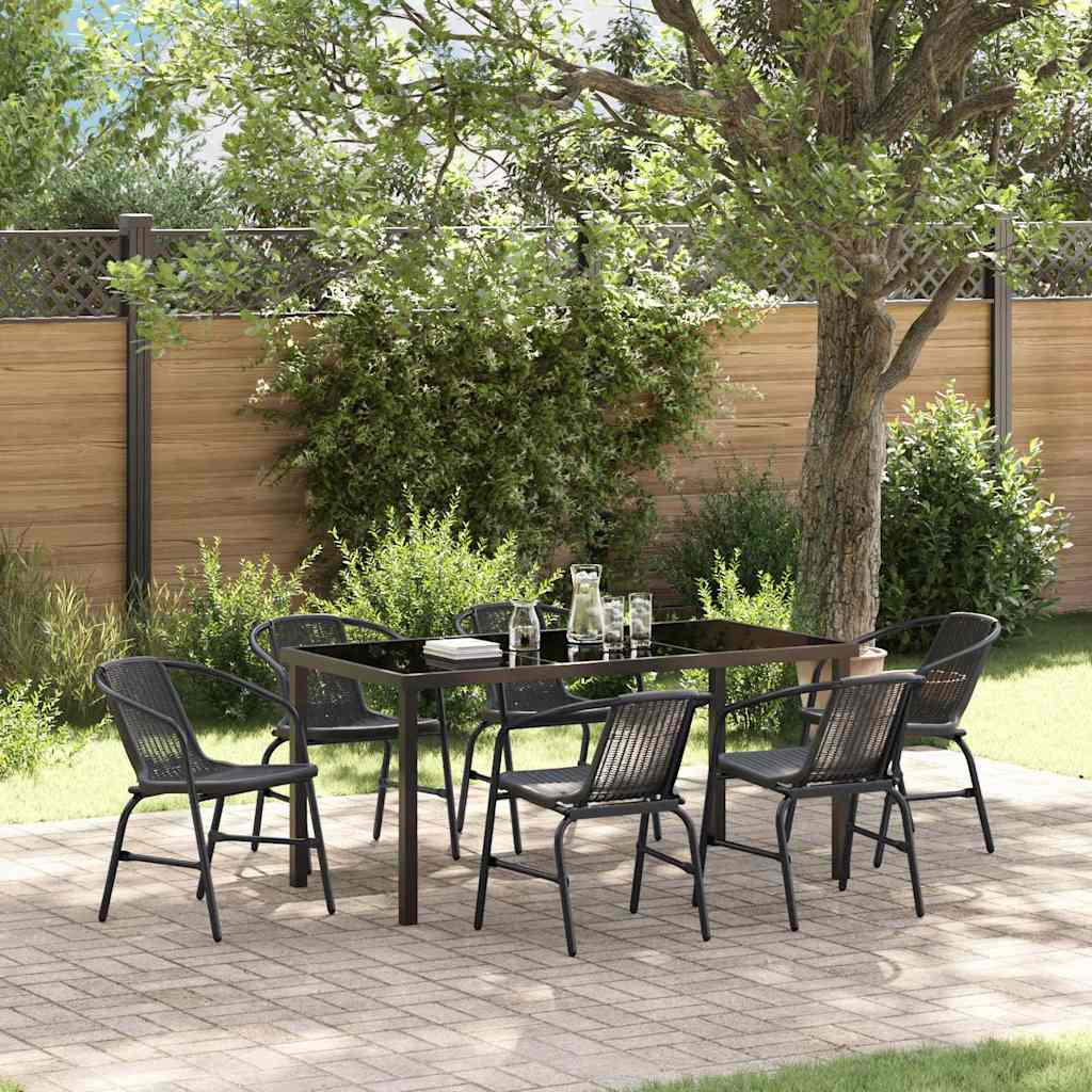Tuin eettafelset 7 pcs Zwart Gepoedercoat staal – afbeelding 1