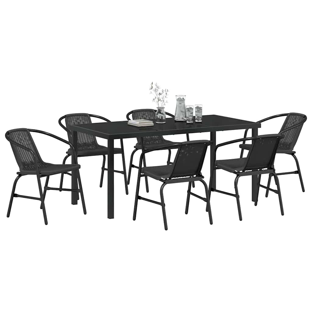 Tuin eettafelset 7 pcs Zwart Gepoedercoat staal – afbeelding 3