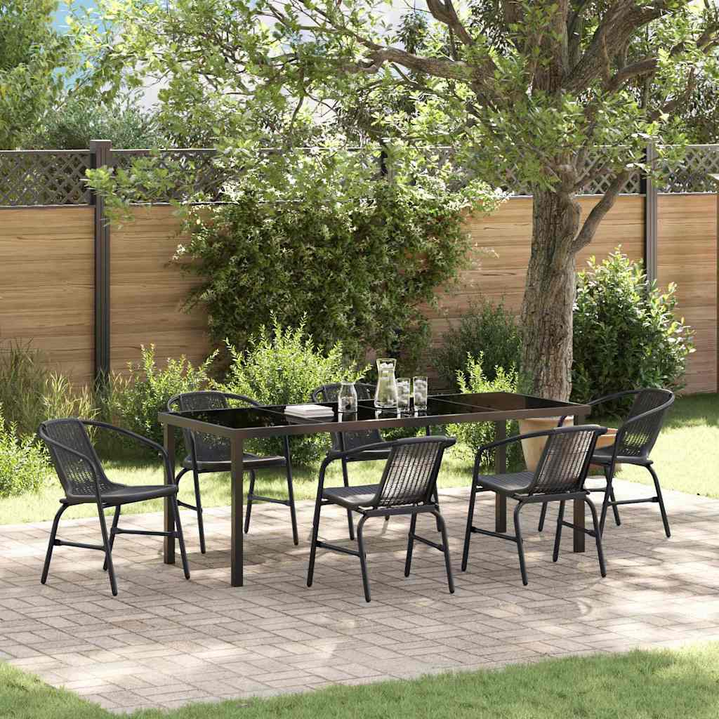 Tuin eettafelset 7 pcs Zwart Gepoedercoat staal – afbeelding 1