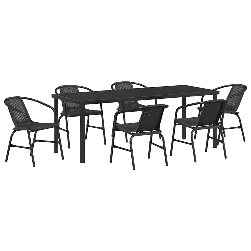 Tuin eettafelset 7 pcs Zwart Gepoedercoat staal – afbeelding 2
