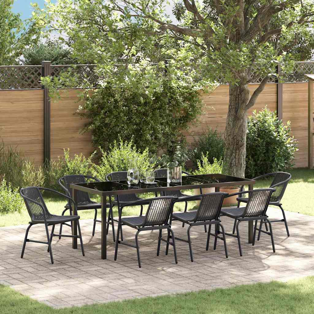 Tuin eettafelset 9 pcs Zwart Gepoedercoat staal – afbeelding 1