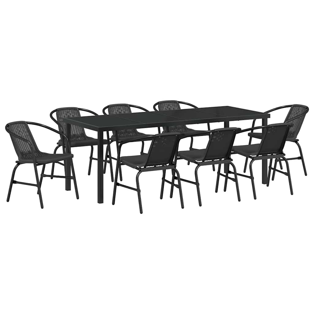 Tuin eettafelset 9 pcs Zwart Gepoedercoat staal – afbeelding 2