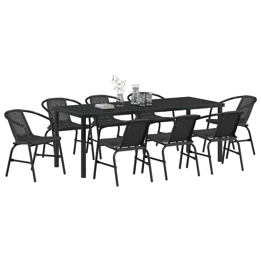 Tuin eettafelset 9 pcs Zwart Gepoedercoat staal – afbeelding 3
