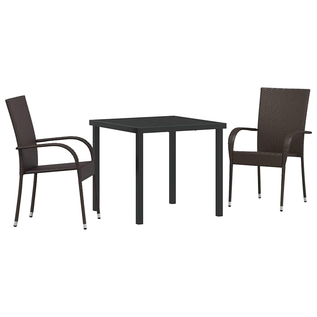 Tuin eettafelset 3 pcs Bruin Gepoedercoat staal – afbeelding 2