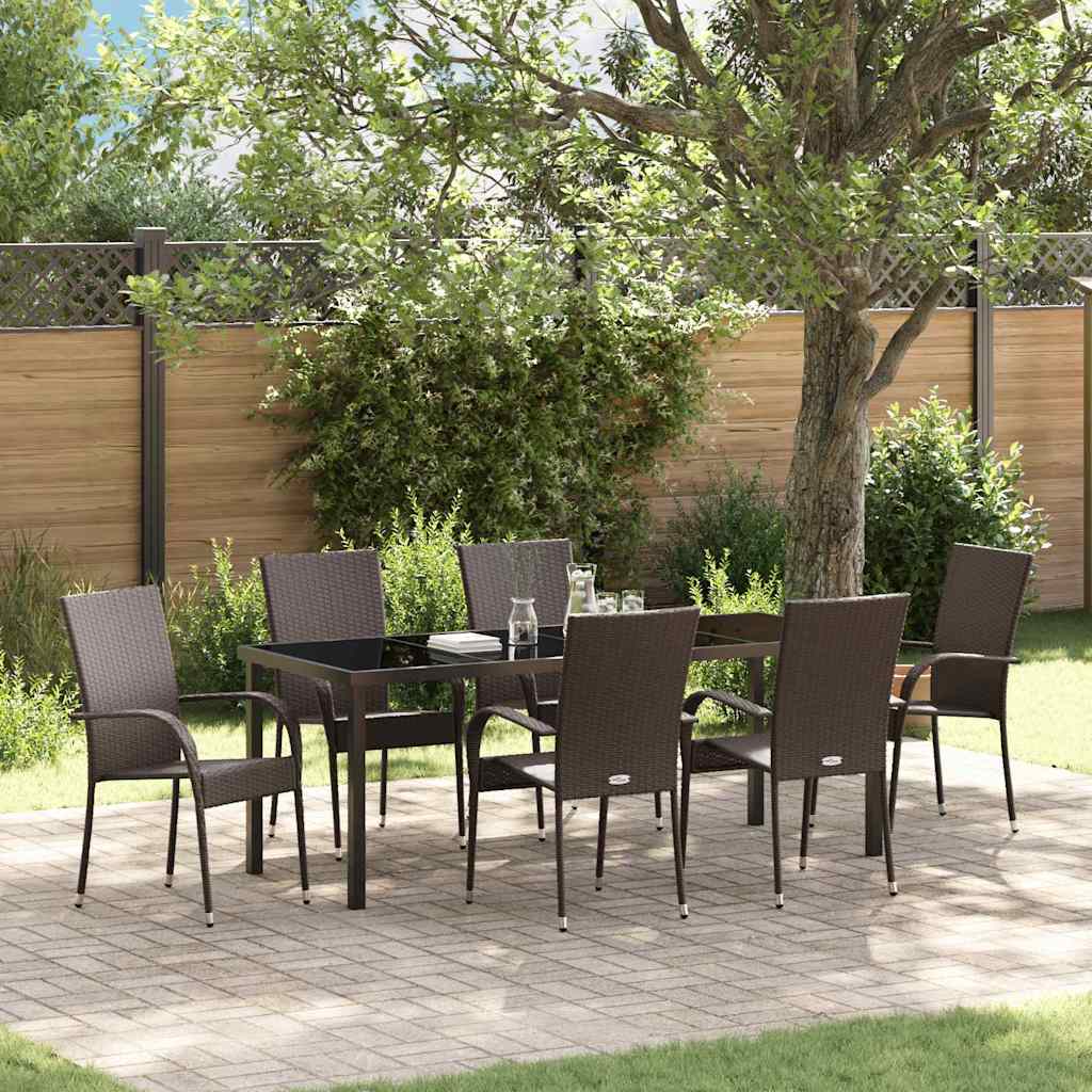 Tuin eettafelset 7 pcs Bruin Gepoedercoat staal – afbeelding 1