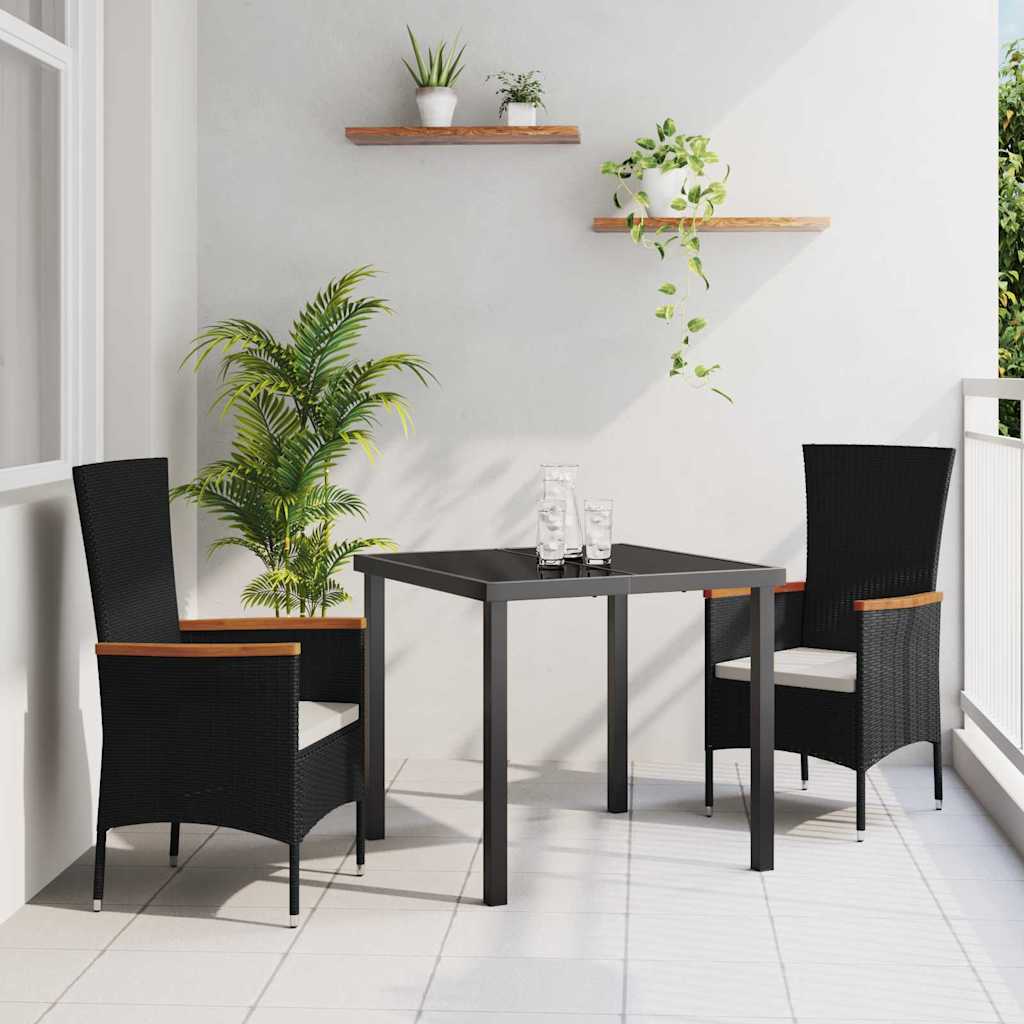Tuin eettafelset met kussen 3 pcs Zwart Gepoedercoat staal – afbeelding 1