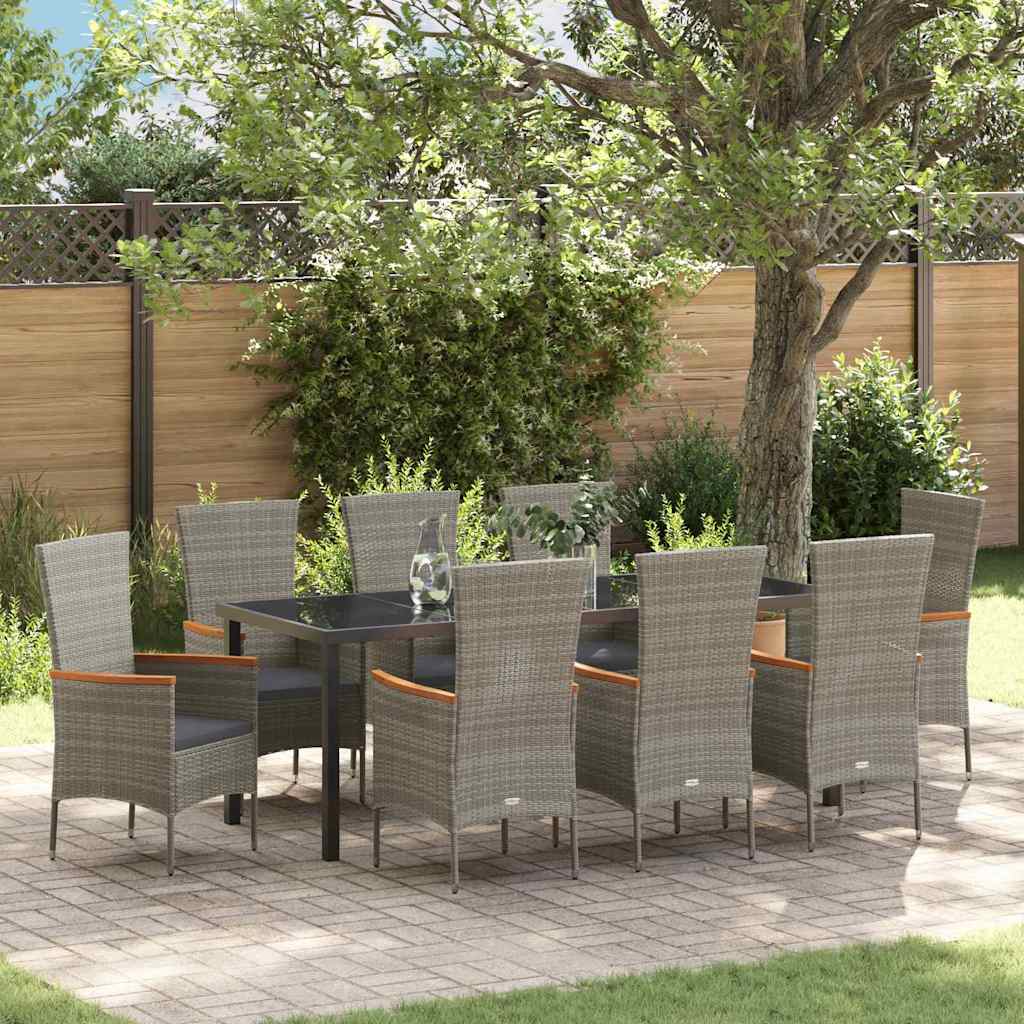 Tuin eettafelset met kussen 9 pcs Grijs Gepoedercoat staal – afbeelding 1