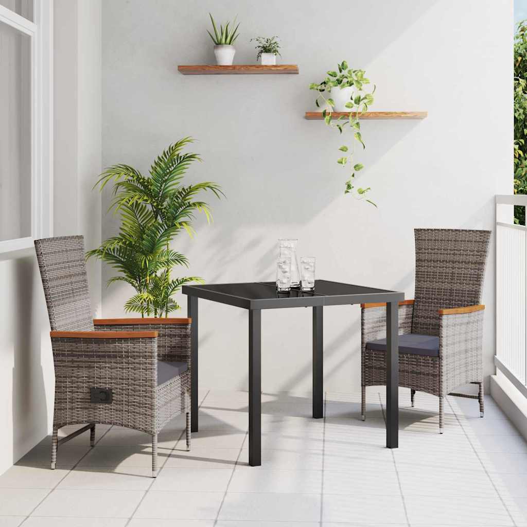 Tuin eettafelset met kussen 3 pcs Grijs Gepoedercoat staal – afbeelding 1
