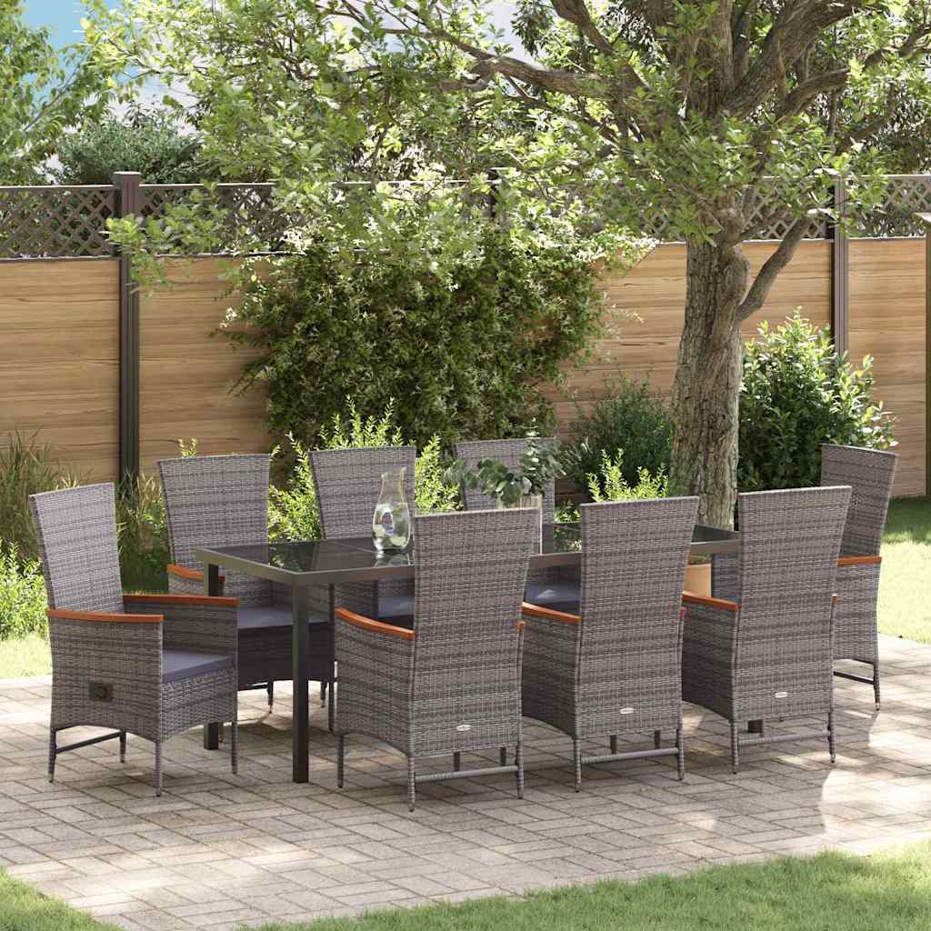 Tuin eettafelset met kussen 9 pcs Grijs Gepoedercoat staal – afbeelding 1