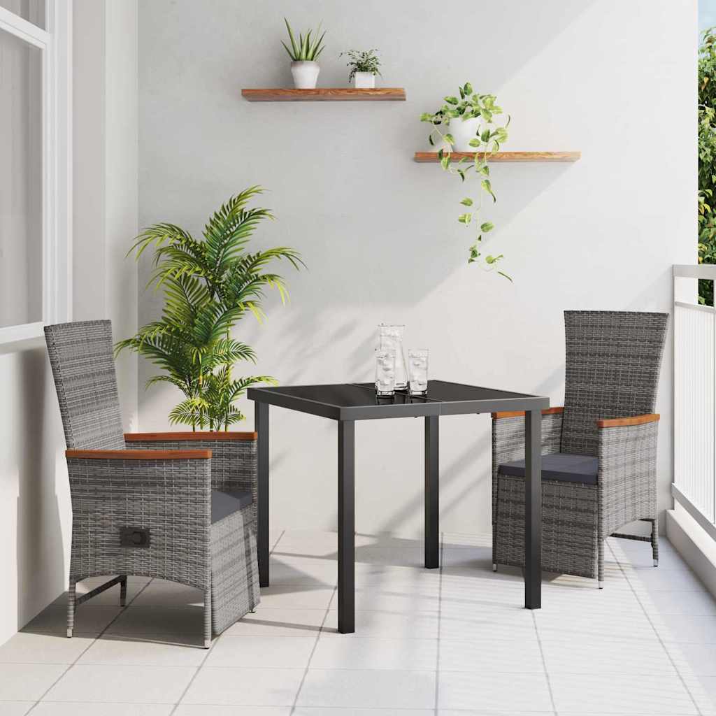 Tuin eettafelset met kussen 3 pcs Grijs poly rattan – afbeelding 1