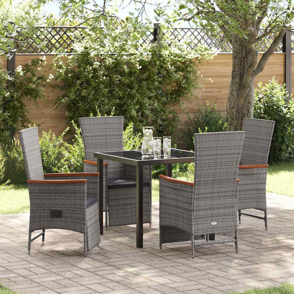 Tuin eettafelset met kussen 5 pcs Grijs poly rattan – afbeelding 1