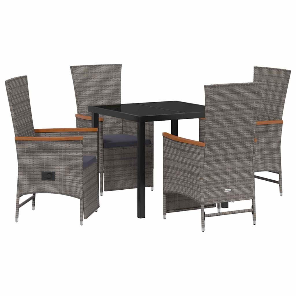 Tuin eettafelset met kussen 5 pcs Grijs poly rattan – afbeelding 2