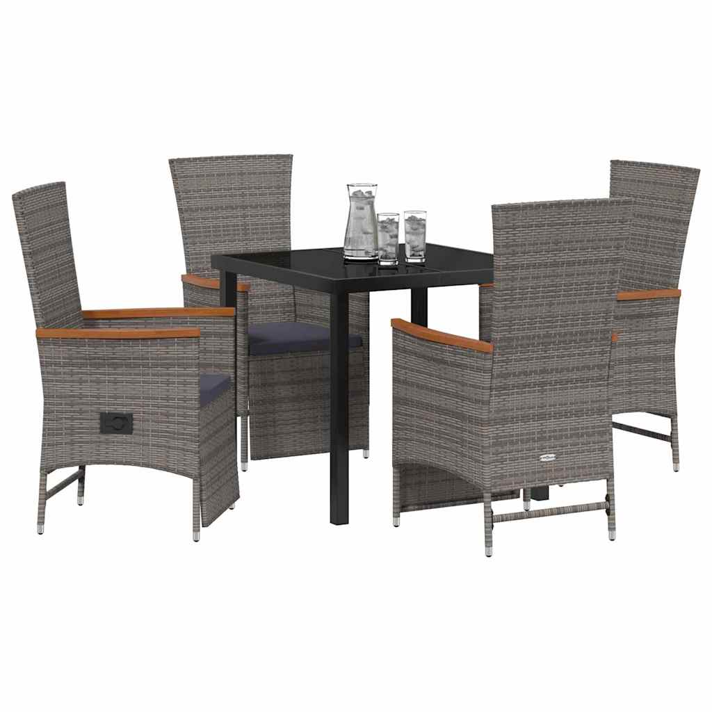Tuin eettafelset met kussen 5 pcs Grijs poly rattan – afbeelding 3