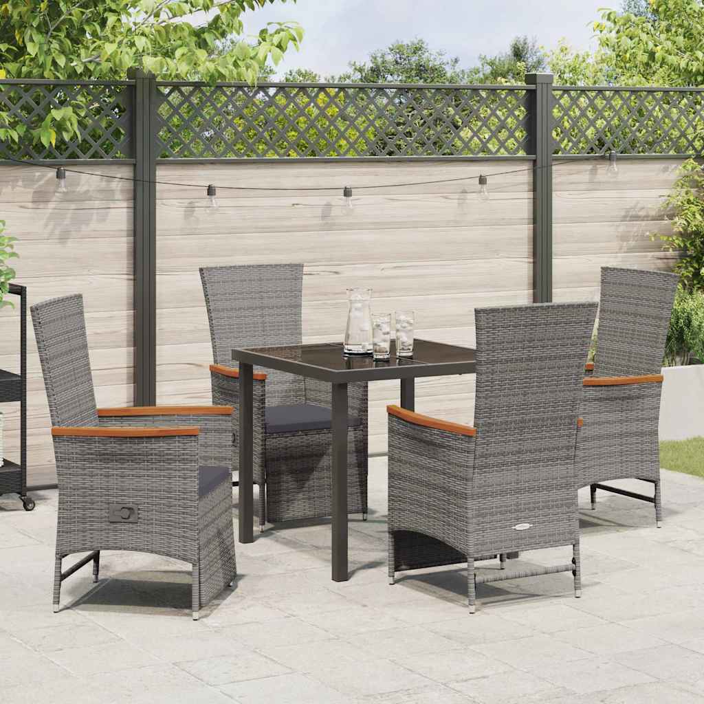 Tuin eettafelset met kussen 5 pcs Grijs poly rattan – afbeelding 4