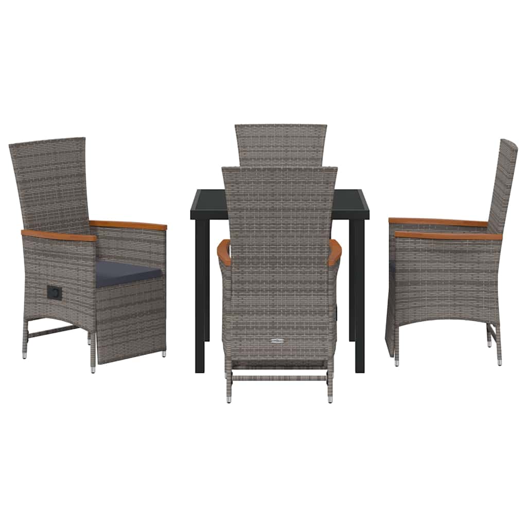 Tuin eettafelset met kussen 5 pcs Grijs poly rattan – afbeelding 7