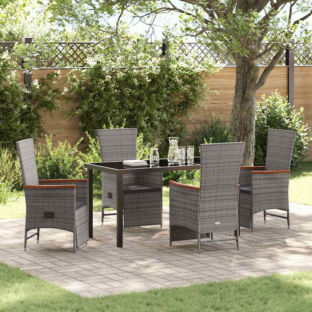 Tuin eettafelset met kussen 5 pcs Grijs poly rattan – afbeelding 1