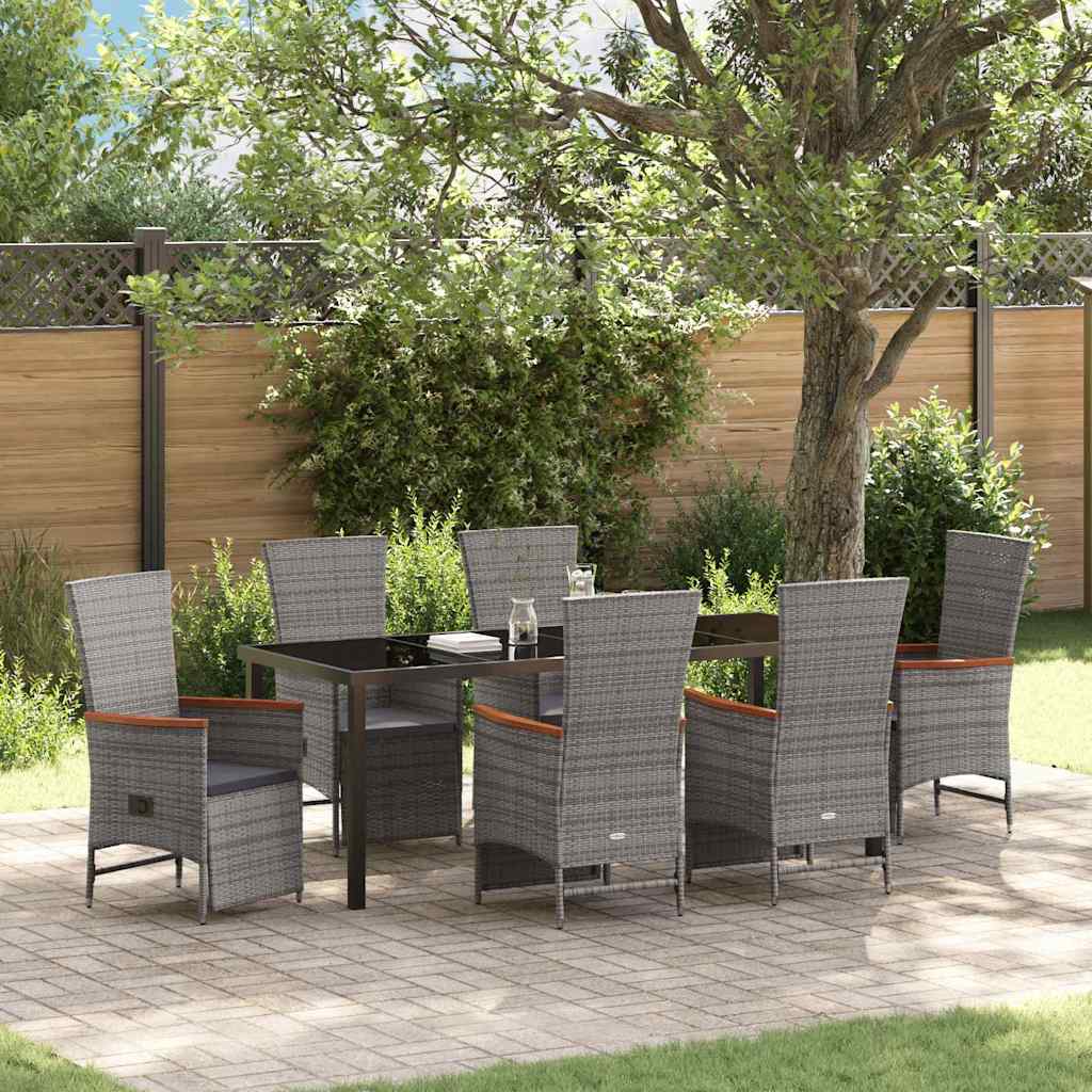 Tuin eettafelset met kussen 7 pcs Grijs poly rattan – afbeelding 1