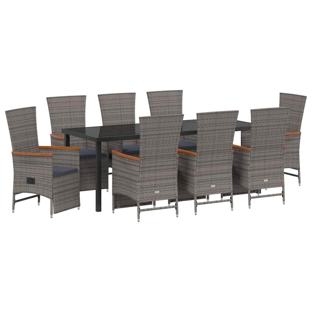 Tuin eettafelset met kussen 9 pcs Grijs poly rattan – afbeelding 2