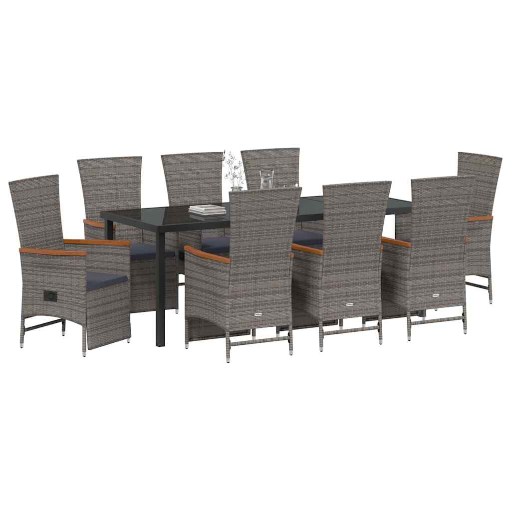Tuin eettafelset met kussen 9 pcs Grijs poly rattan – afbeelding 3