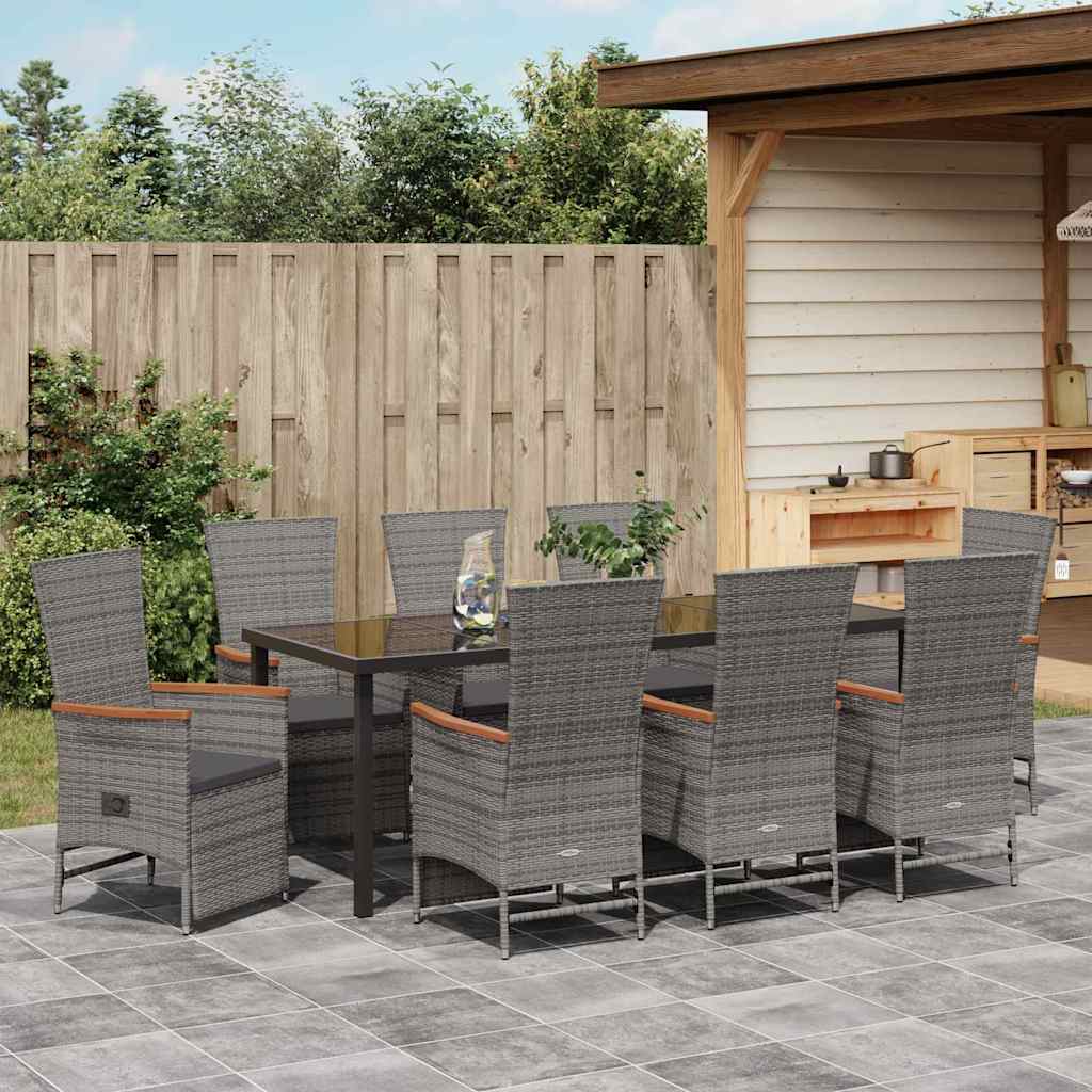 Tuin eettafelset met kussen 9 pcs Grijs poly rattan – afbeelding 4