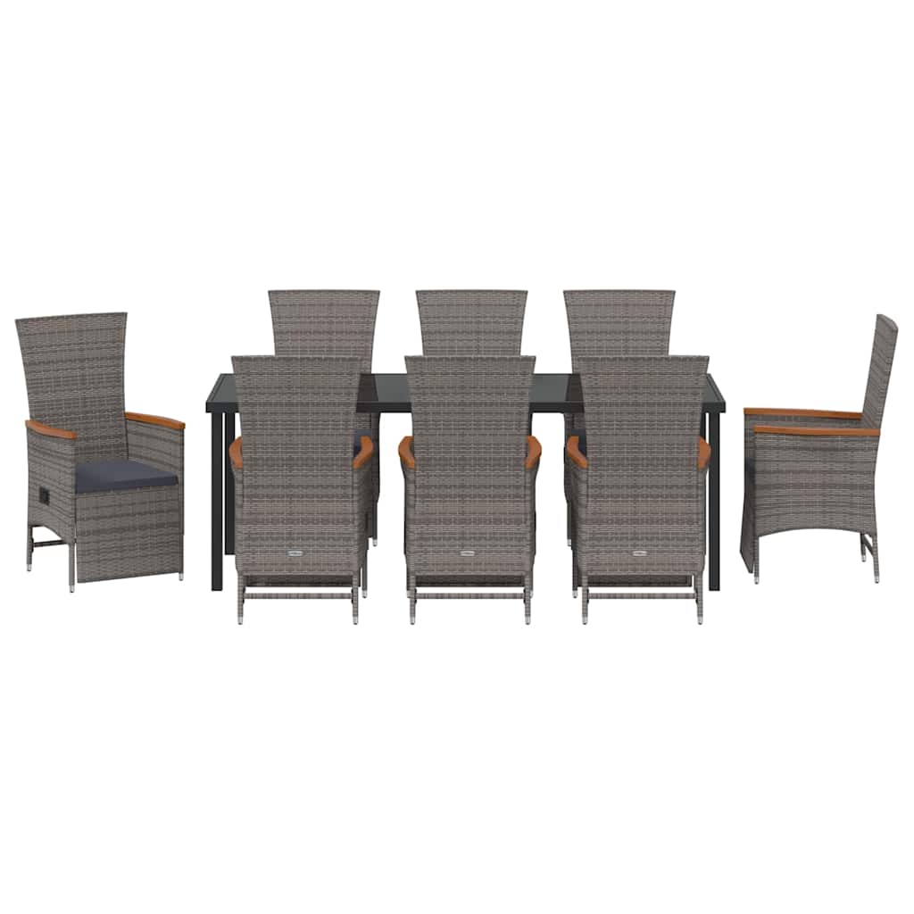 Tuin eettafelset met kussen 9 pcs Grijs poly rattan – afbeelding 7