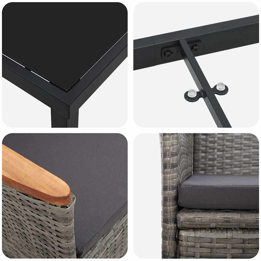Tuin eettafelset met kussen 9 pcs Grijs poly rattan – afbeelding 9