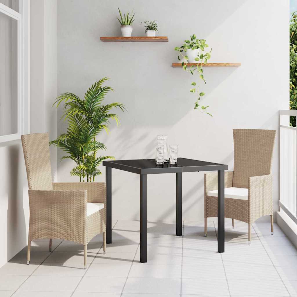 Tuin eettafelset met kussen 3 pcs Beige poly rattan – afbeelding 1