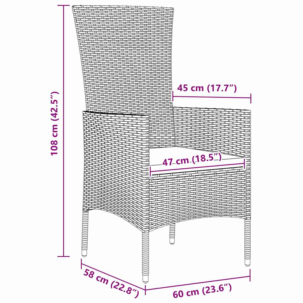 Tuin eettafelset met kussen 3 pcs Beige poly rattan – afbeelding 10