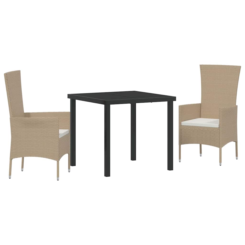 Tuin eettafelset met kussen 3 pcs Beige poly rattan – afbeelding 2