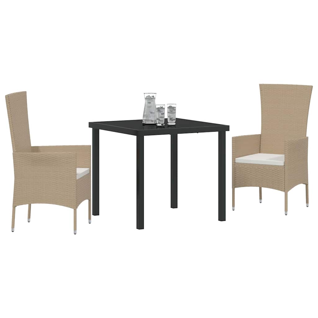 Tuin eettafelset met kussen 3 pcs Beige poly rattan – afbeelding 3