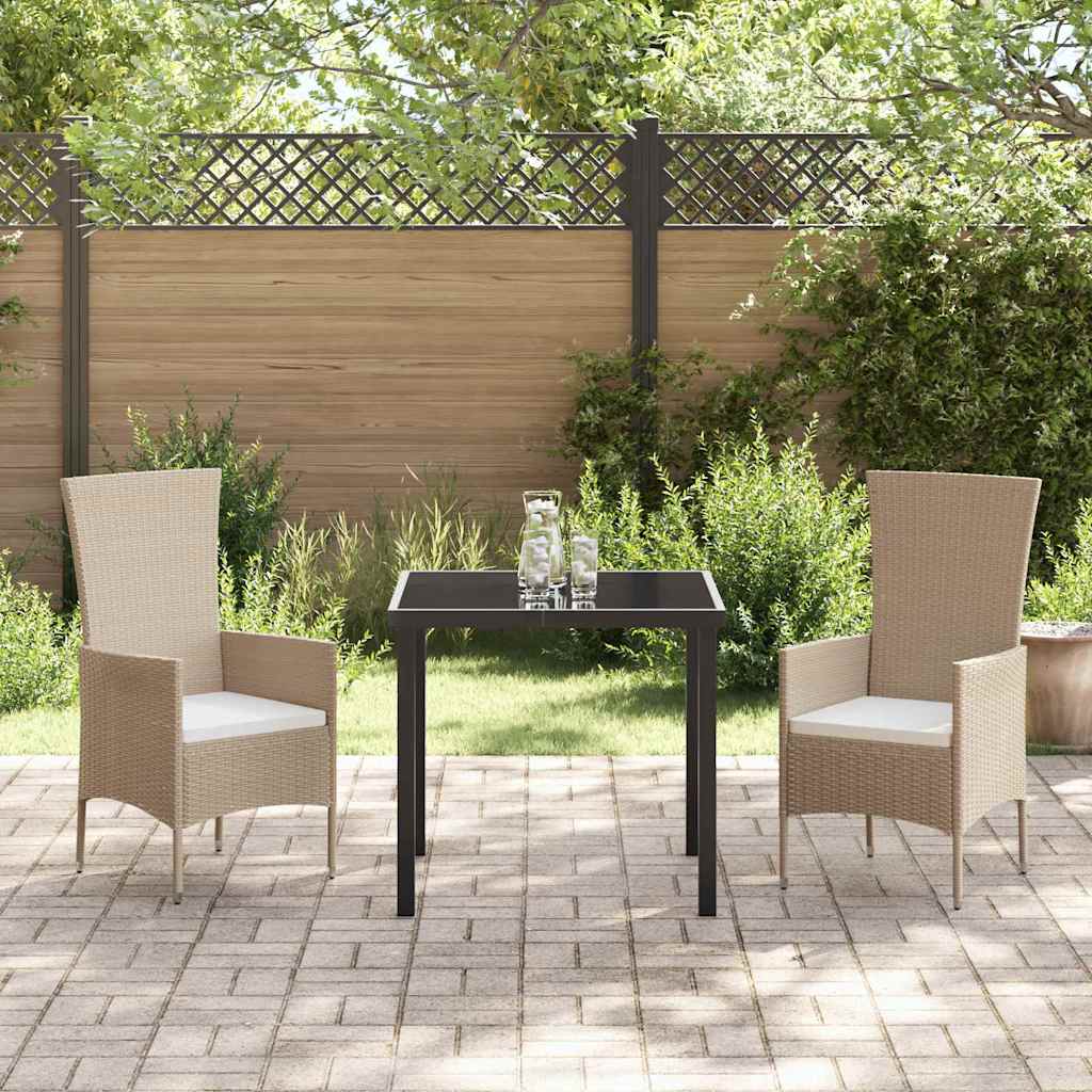 Tuin eettafelset met kussen 3 pcs Beige poly rattan – afbeelding 4