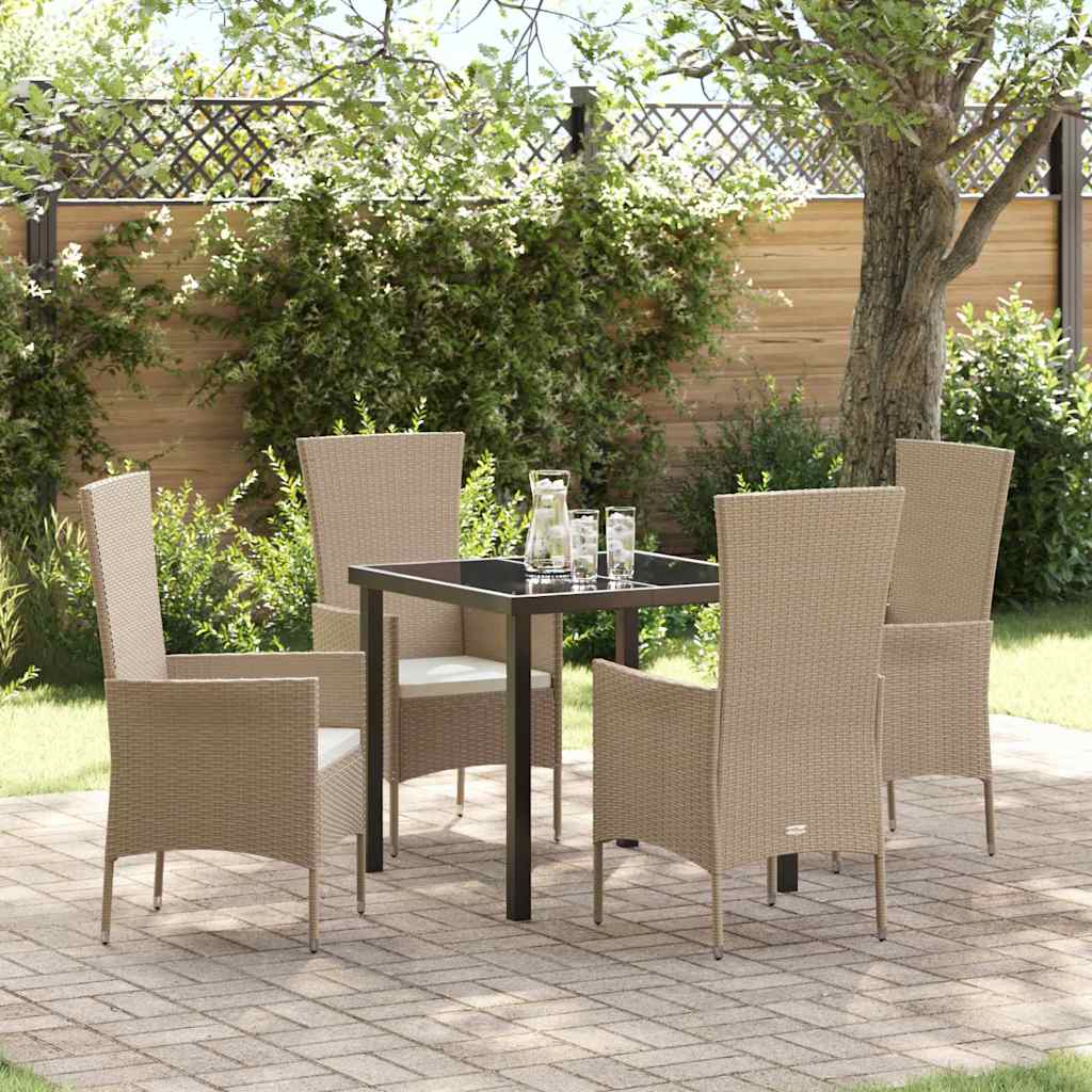 Tuin eettafelset met kussen 5 pcs Beige poly rattan – afbeelding 1