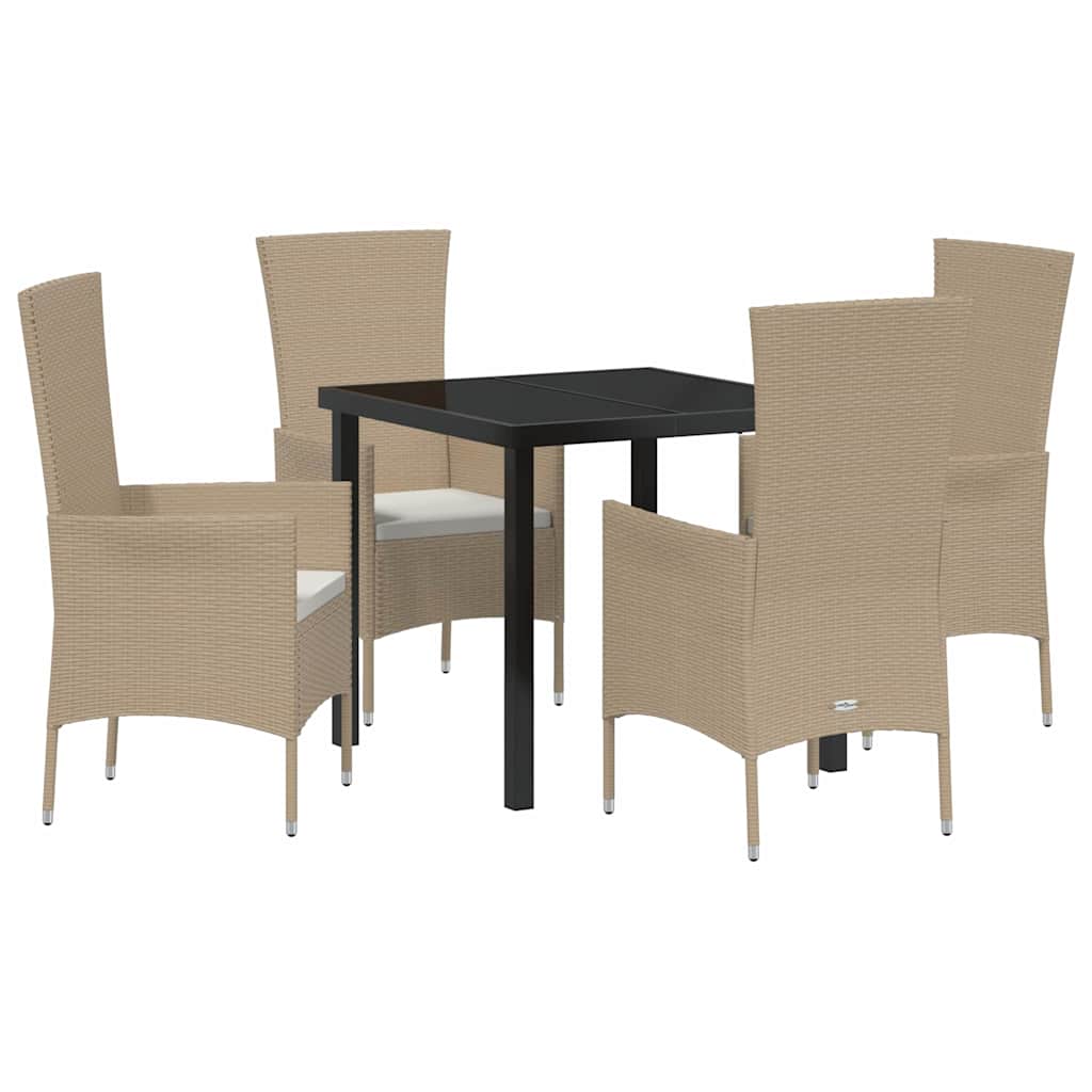 Tuin eettafelset met kussen 5 pcs Beige poly rattan – afbeelding 2