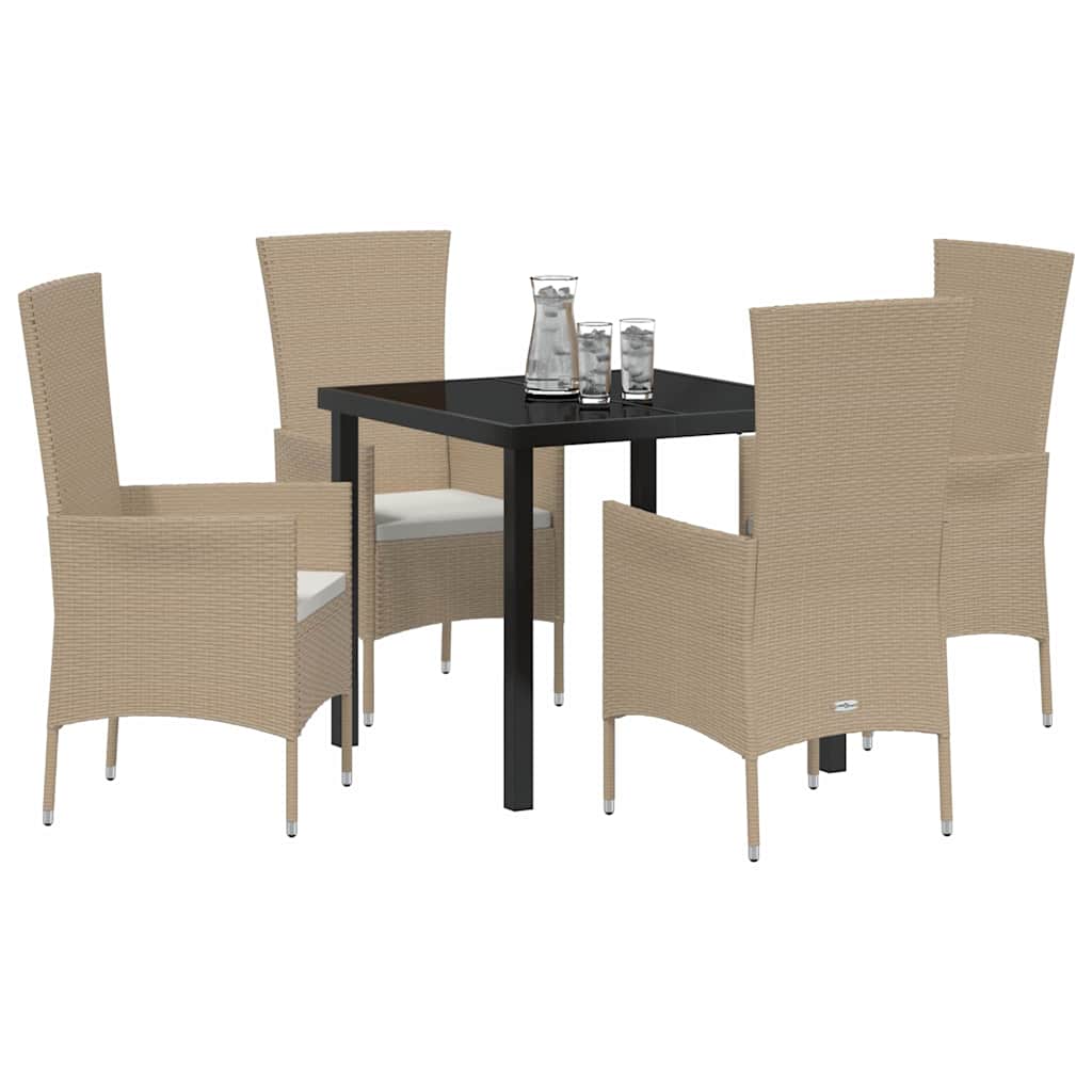 Tuin eettafelset met kussen 5 pcs Beige poly rattan – afbeelding 3