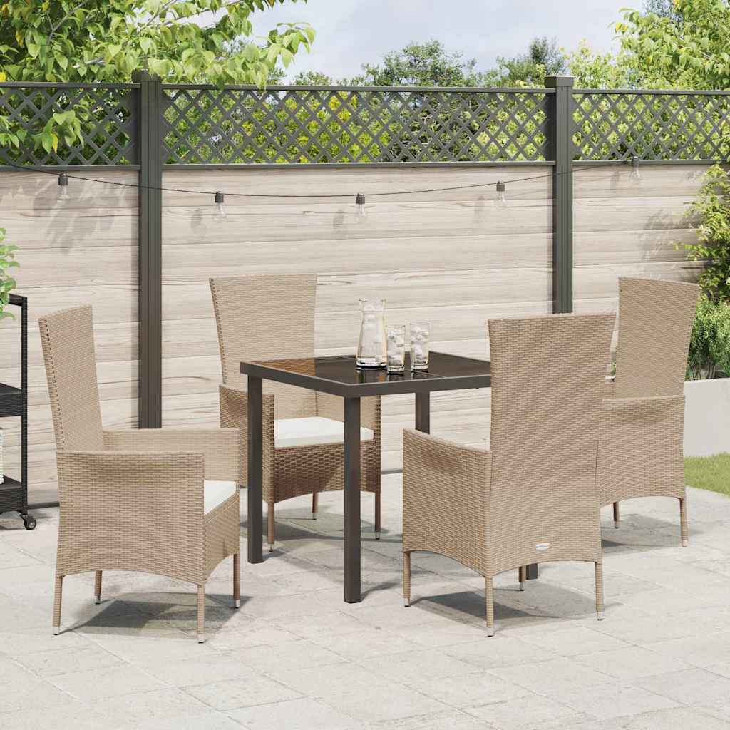 Tuin eettafelset met kussen 5 pcs Beige poly rattan – afbeelding 4