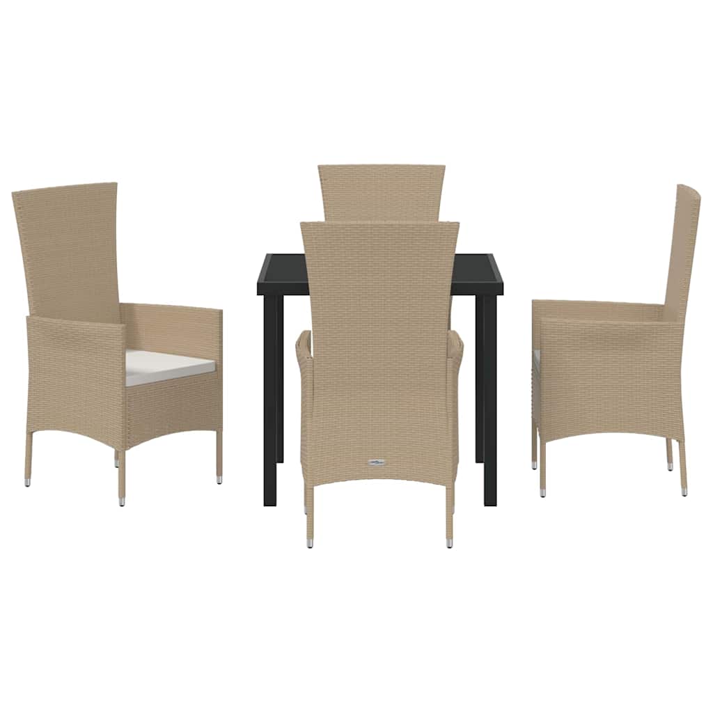 Tuin eettafelset met kussen 5 pcs Beige poly rattan – afbeelding 7