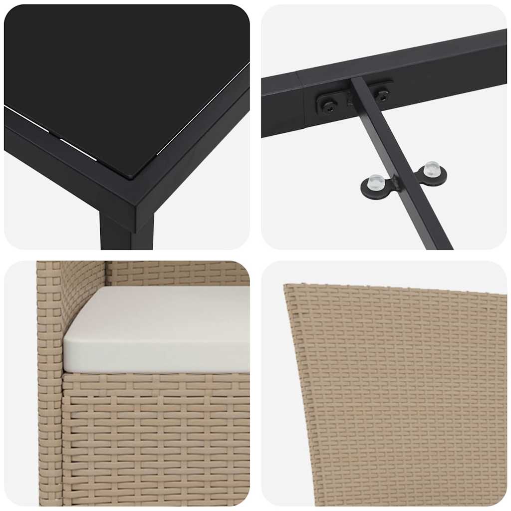Tuin eettafelset met kussen 5 pcs Beige poly rattan – afbeelding 9