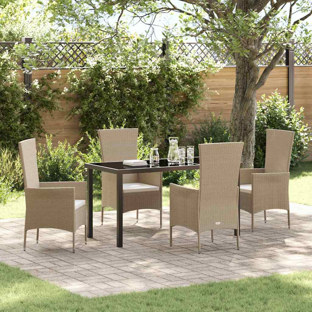 Tuin eettafelset met kussen 5 pcs Beige poly rattan – afbeelding 1