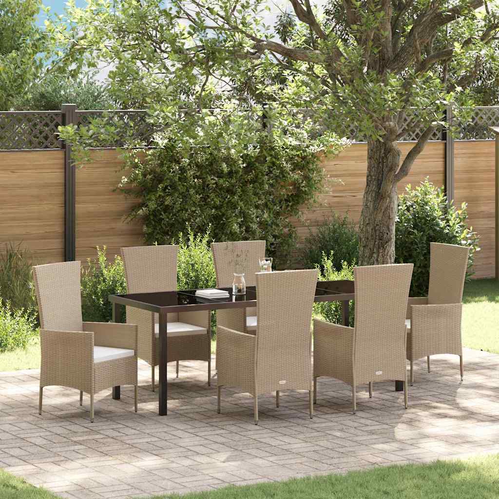 Tuin eettafelset met kussen 7 pcs Beige poly rattan – afbeelding 1
