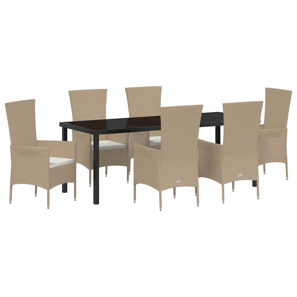Tuin eettafelset met kussen 7 pcs Beige poly rattan – afbeelding 2