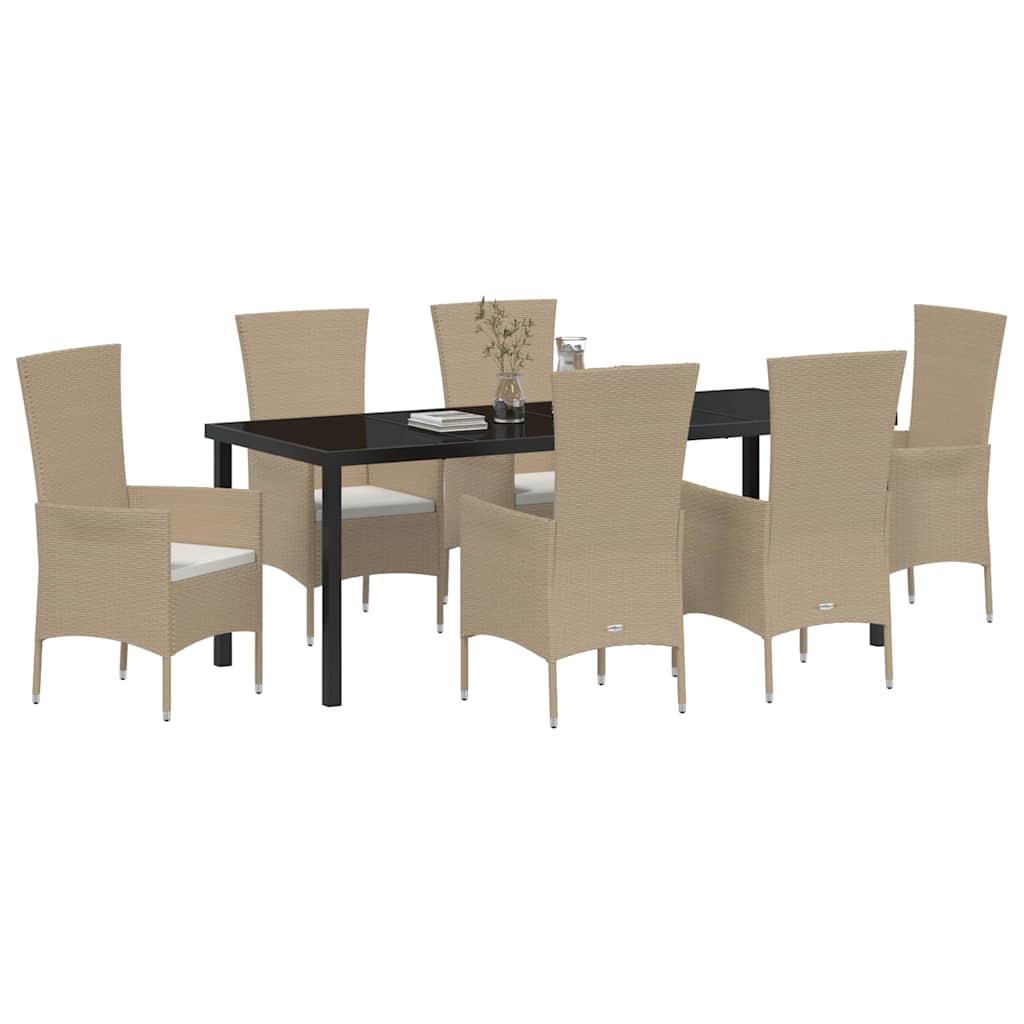Tuin eettafelset met kussen 7 pcs Beige poly rattan – afbeelding 3