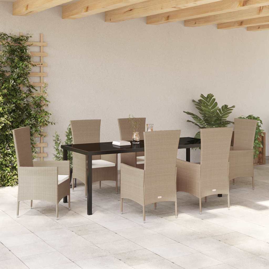Tuin eettafelset met kussen 7 pcs Beige poly rattan – afbeelding 4