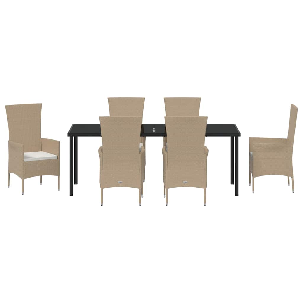 Tuin eettafelset met kussen 7 pcs Beige poly rattan – afbeelding 7